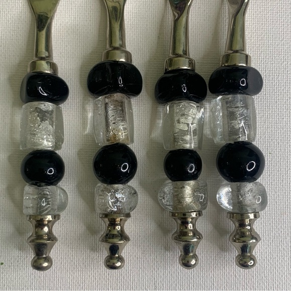 4 Glass Beaded Stainless Steel Forks Appetizers Olives Charcuterie Cocktail Set - Picture 2 of 15